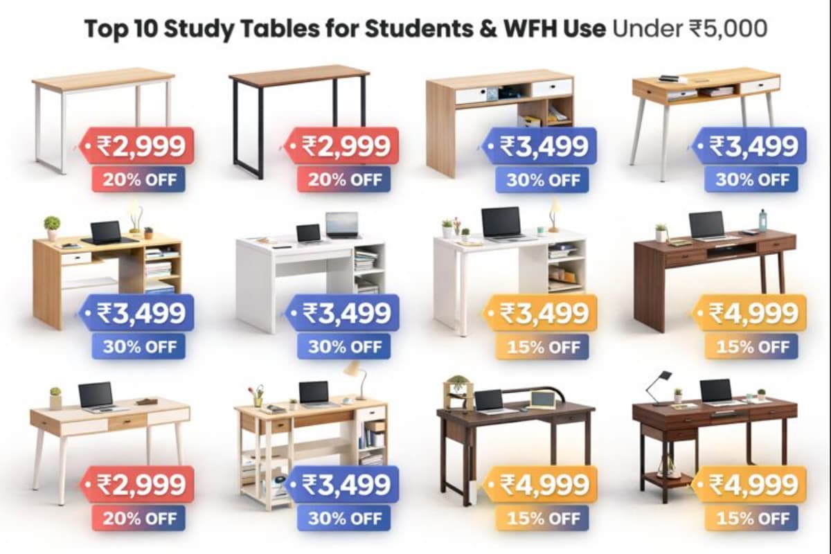 Top 10 Study Tables for Students & WFH Use Under ₹5,000 (India)